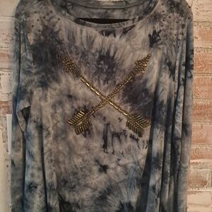 DOUBLE D RANCH BEADED TIE DYE BLOUSE SIZE SMALL